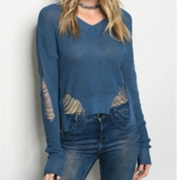 Sweaters - CRAZY SALE!! NWT Distressed teal  sweater